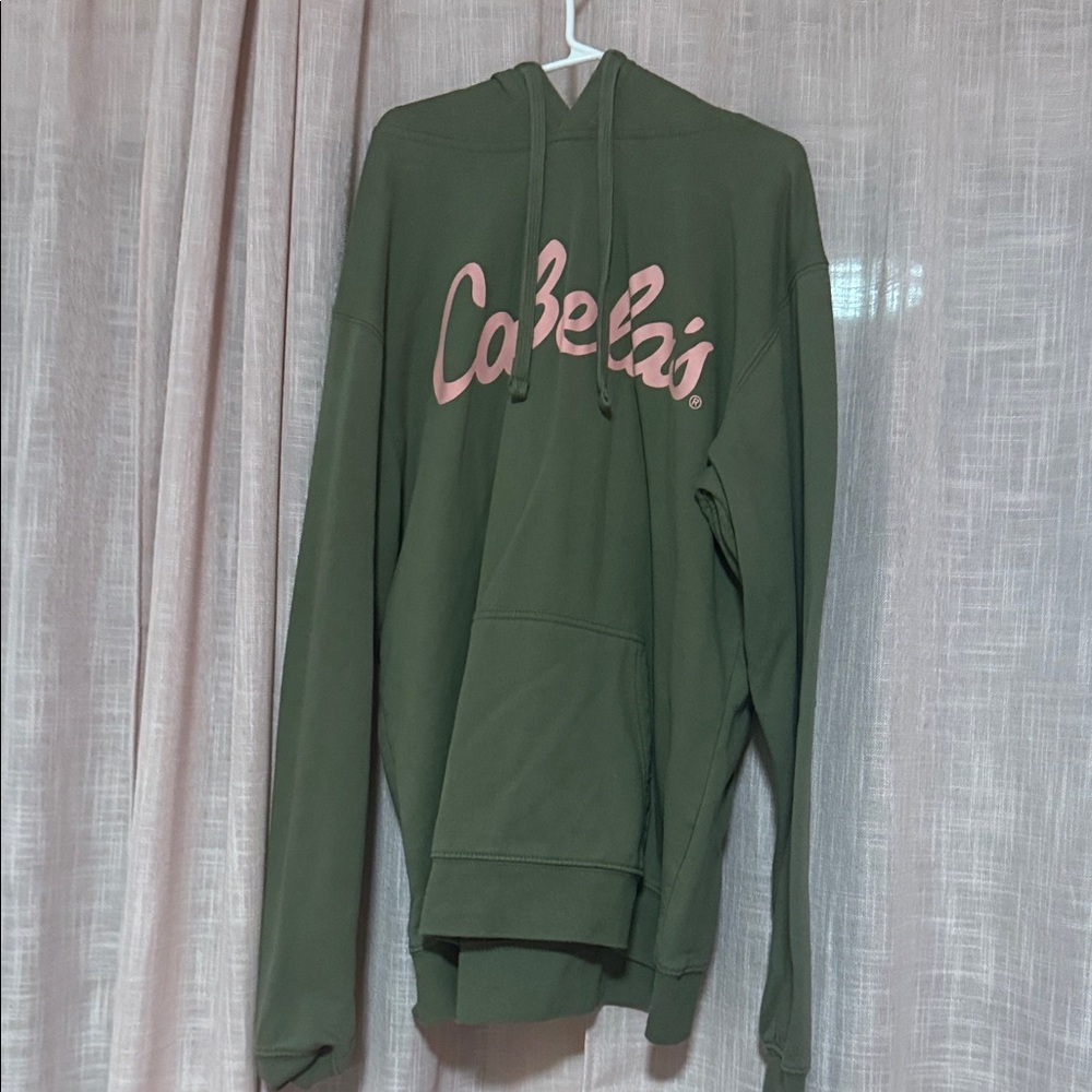 Cabela's Olive Hoodie with Pink Script